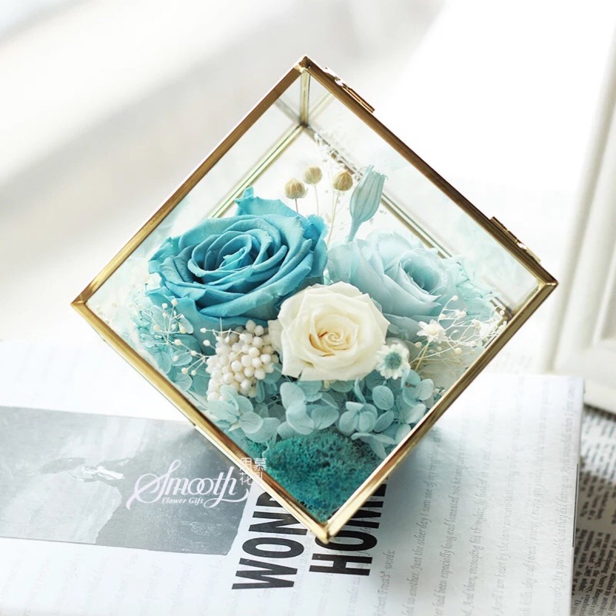 Blue Rose Glass Box