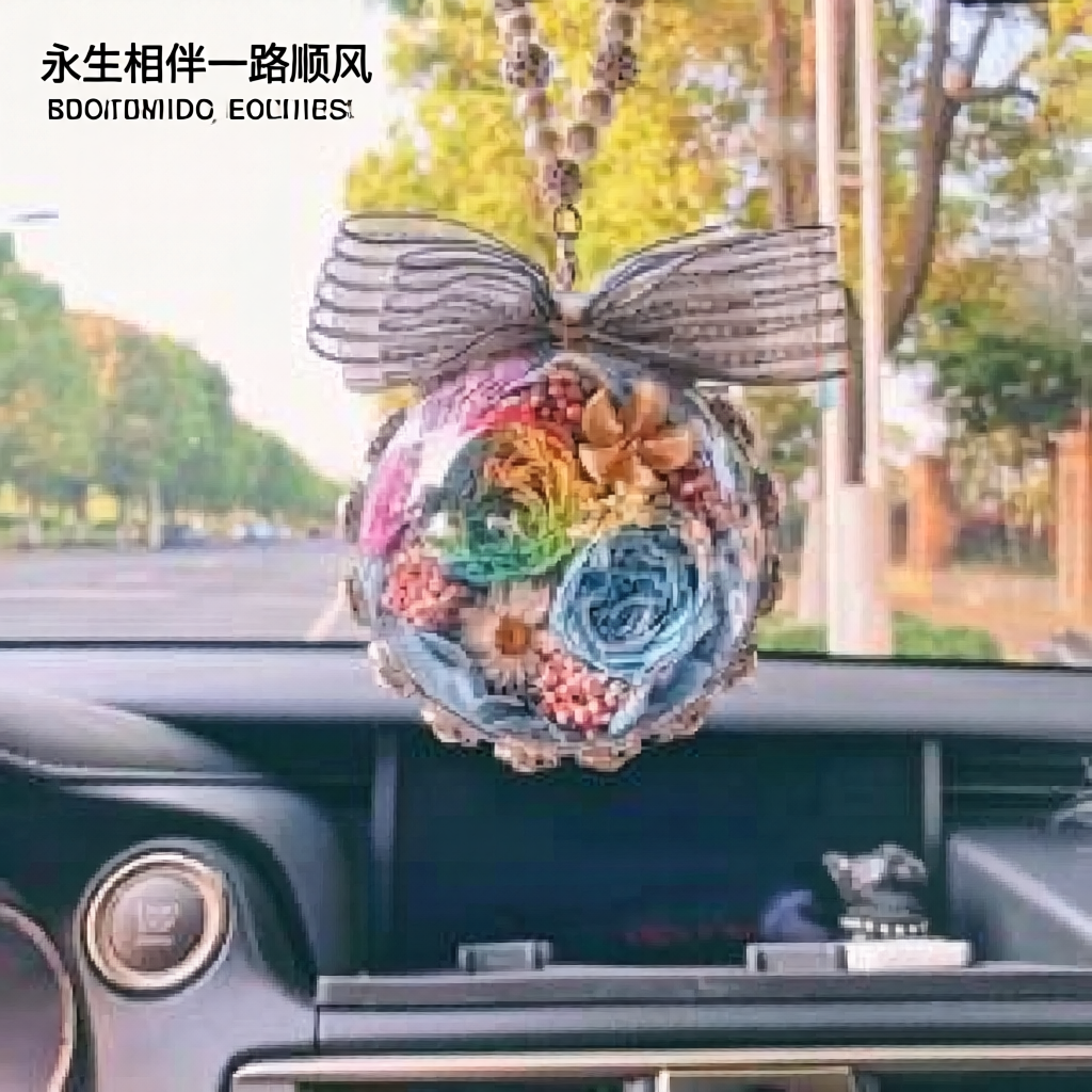 Round Preserved Flower Car Ornament